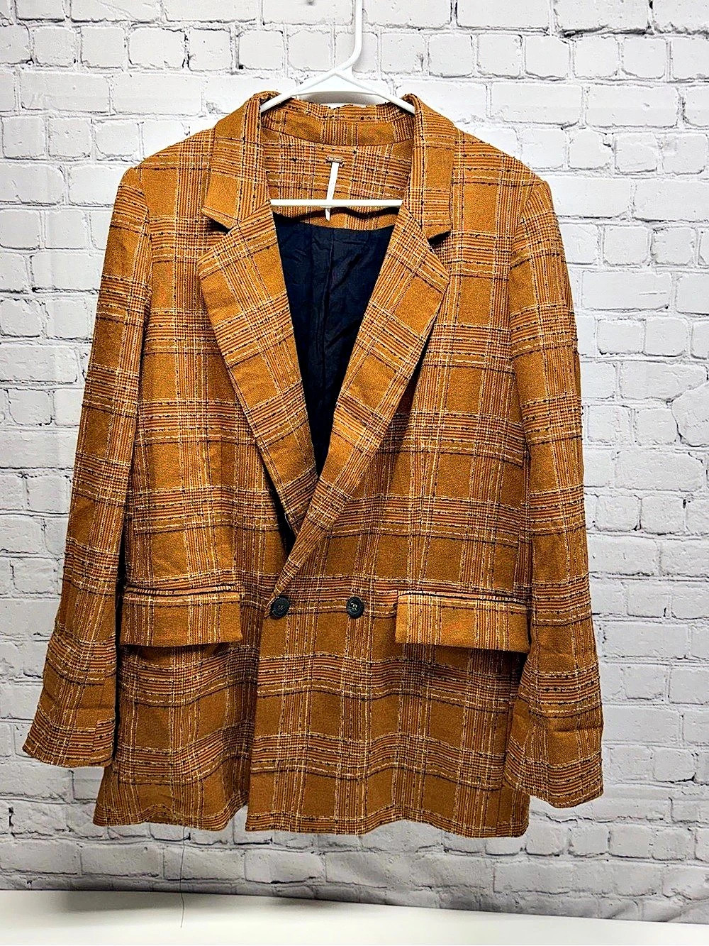Free People Plaid Blazer Brown & Black Medium Like New